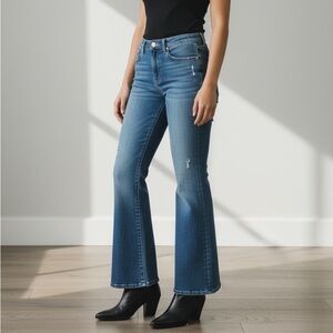 FRAME Le Bell Mid-Rise Full Length Flare Jeans 70s Inspired Blue Denim 27